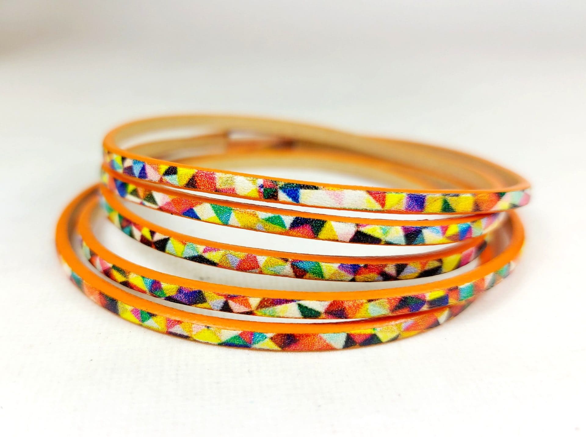 bracelet en cuir 5 tours orange arlequin
