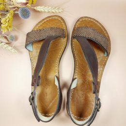 sandales en cuir marron et cuir imitation serpent